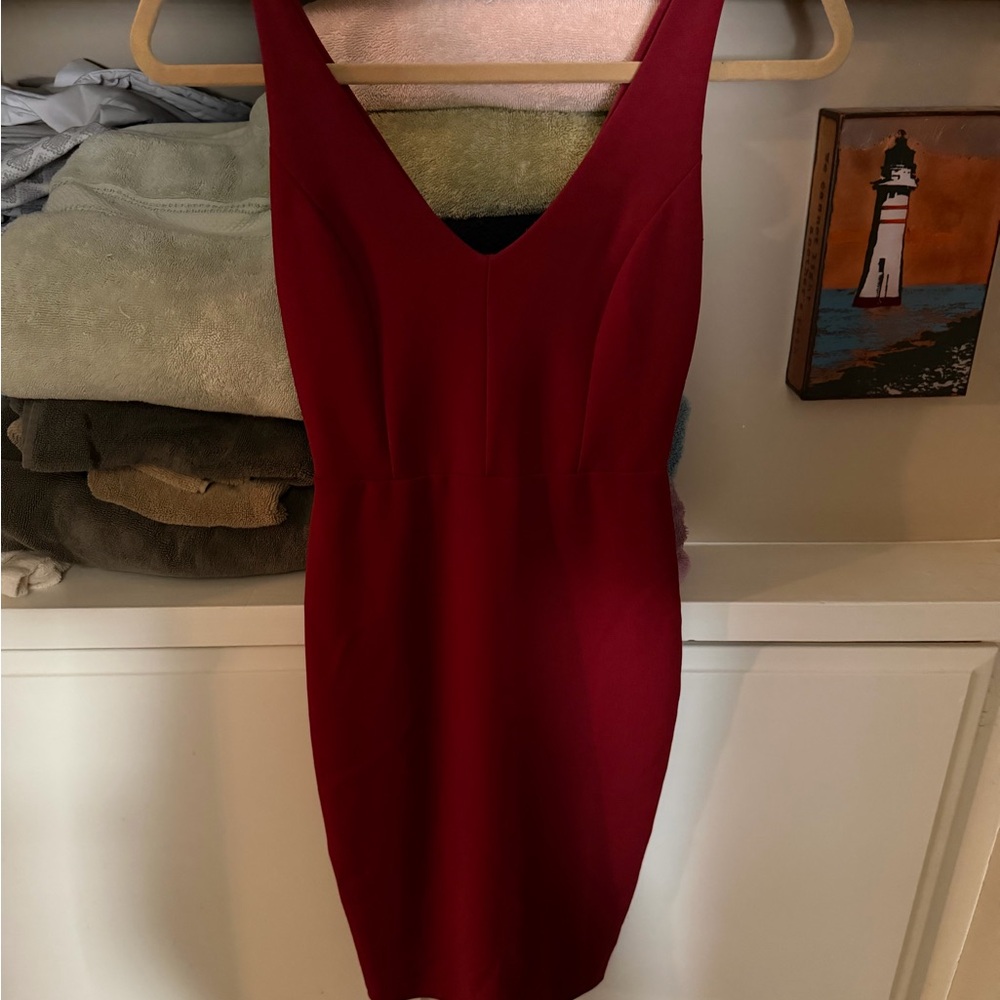 Lulu's Burgundy V-Neck Midi Dress